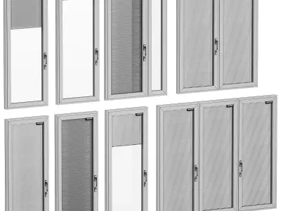 Panoramic windows and doors with built-in blinds 3D model