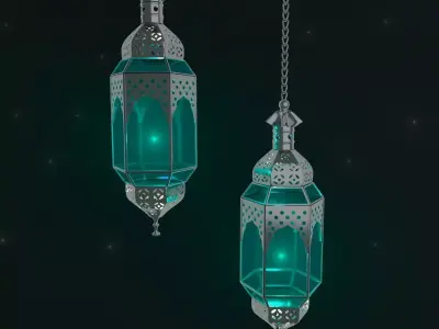 blue Ramadan fanous lantern Islamic 3D model