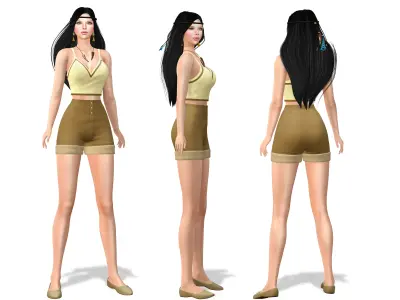 Casual Summer Outfit Short Pants Top Shoes Low-poly 3D model