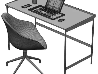 Workplace 6 desk with chair and laptop 3D model