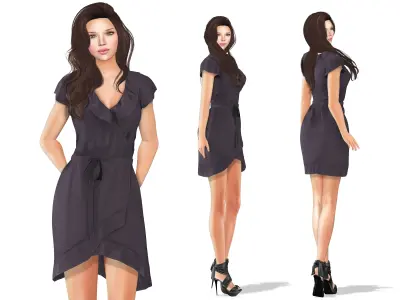 Asymmetrical Dress Low-poly 3D model