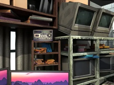 Stylised Hacker computer bedroom UE5 Low-poly 3D model