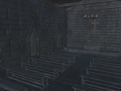 Old Church with Interior Low-poly 3D model