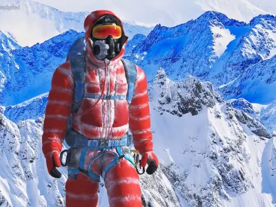  Snow Covered Mountain Climber Rigged 