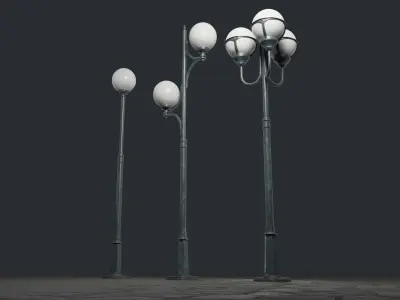 Set of Spherical Street Lamps 3D model