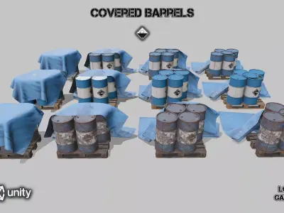 Covered barrels blue Low-poly 3D model