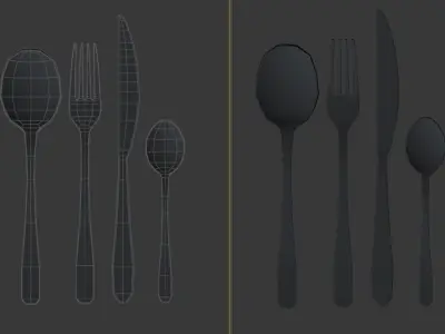 CUTLERY---Simple Spoon Fork and Knife Free low-poly 3D model