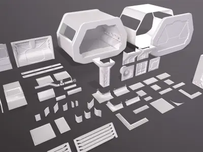 Modular Sci-Fi kitbash pack Low-poly 3D model