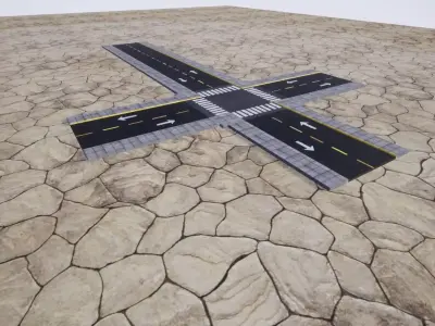 basic package of streets with sidewalks Low-poly 3D model