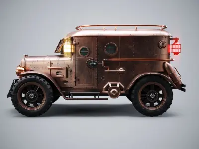  Steampunk Armored Van PBR Textured Vehicle 
