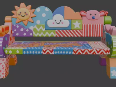 Colorful Kids Cartoon Bench 3D Model 3D model