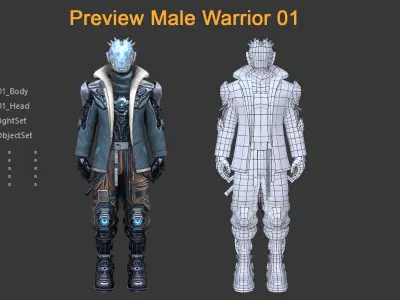 Character Male Warriors 01 - Ready for game Low-poly 3D model
