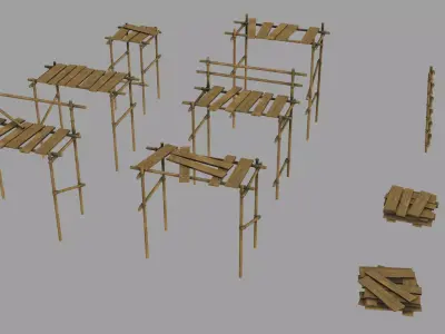 Modular Wooden Scaffold PBR Low-poly 3D model