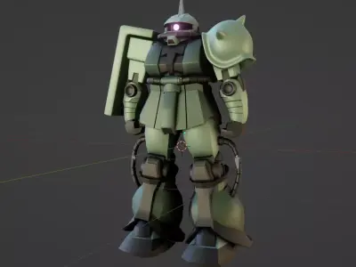 MS-06 Zaku II with rig Low-poly 3D model