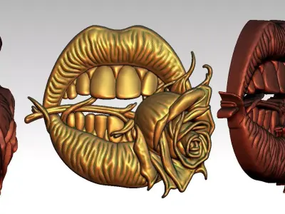 2 mouth biting rose CNC Relief Model 3D print model