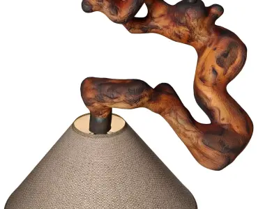 Rustic Style Pendant Ceiling Light Made  Natural Wood Sculptural 3D model