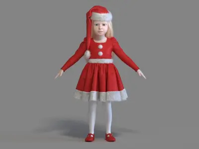  Christmas Realistic Little Girl Child Character Rigged 3D Model 