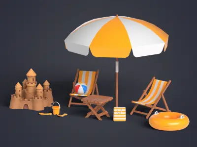 Beach Pack Low-poly 3D model
