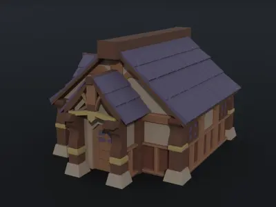 Cartoon fantasy houses Polygonal Style Low-poly 3D model