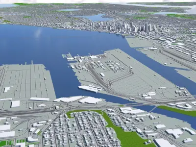 Seattle City  And Surroundings Washington Low Poly VR AR  Low-poly 3D model