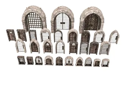 medieval door and window set Low-poly 3D model