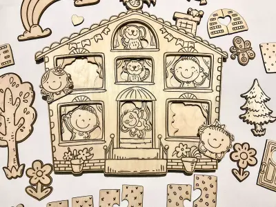 Layered House Puzzle Laser Cut File for Kids 3D model
