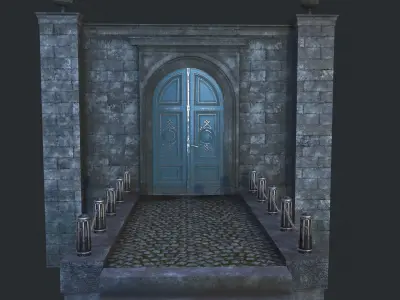 Cage with walls bridge and columns Low-poly 3D model