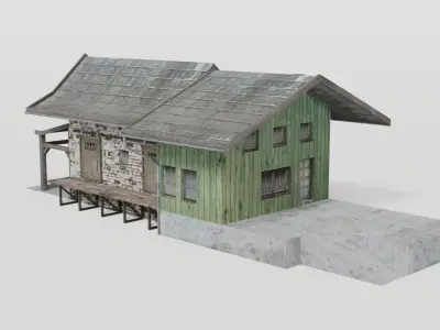 Railway cargo station Low-poly 3D model