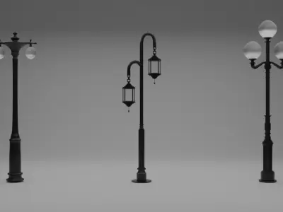 Triple head straight lamp Low-poly 3D model