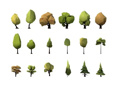 Cartoon Low Poly 18 Trees Pack Low-poly 3D model