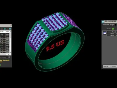 Light Gold Diamond Men Ring 2MR045 3D model