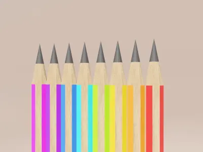 Eight color pencils Free low-poly 3D model