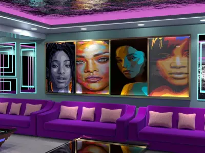  Living Hall interior Low-poly 3D model