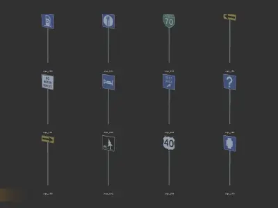 Road sign - Big pack Low-poly 3D model