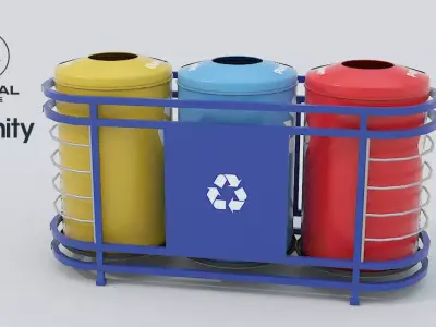 Recycle Bins PBR model Low-poly 3D model