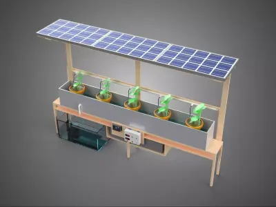 SOLAR PANEL PV IOT WATER DRIP IRRIGATION SYSTEM HYDROPONIC PLANT 3D model