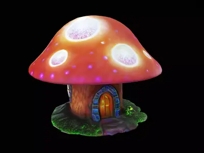 bioluminescent mushroom house Low-poly 3D model
