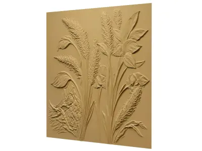  Decorative Floral Relief Wall Decor Set STL Mural CNC 390 3D model