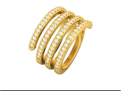 Twisted Top Ring with Four Diamond-Adorned Stripes Free 3D print model
