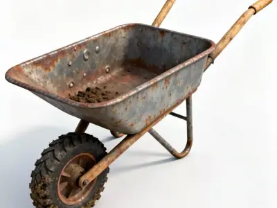 Realistic Old Rusted Garden Wheelbarrow 3D Model Low-poly 3D model