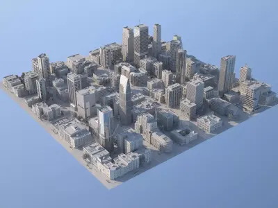 Downtown city in sky Low-poly 3D model