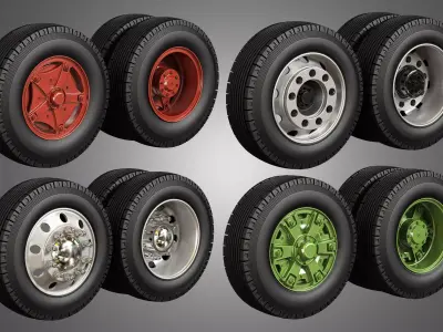 Trucks Tires and rims 4 in 1 3D Model Pack