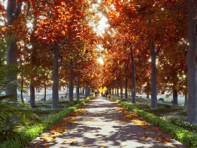 Autumn Road - Full Model Sketchup - V-ray Render 3D model