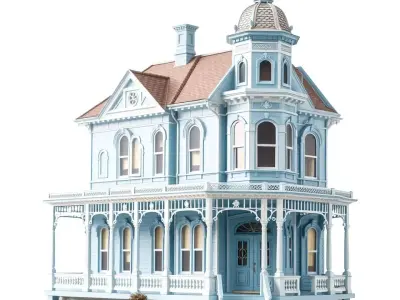 Victorian Blue House model pack Low-poly 3D model