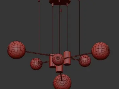 THE251 gold chandelier with balls hanging from it 3D model