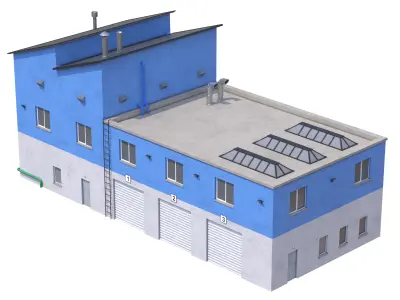 Industrial Building 15 Blue Low-poly 3D model