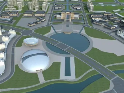 Architecture city with buildings and river 3D model buy