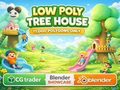 Low Poly Tree House Asset  Stylized Game Ready Low-poly 3D model