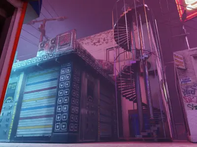 Cyberpunk Bazaar Scene Low-poly 3D model