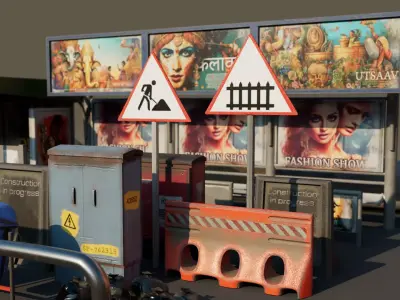 Asian Road Props Pack Low-poly 3D model